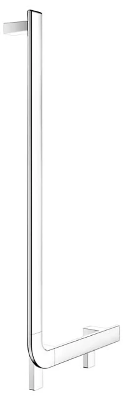 Chromfarbener Winkelgriff von Keuco, mit einer L-Form, montiert an einer Wand. Das Design ist funktional und schmal gehalten.